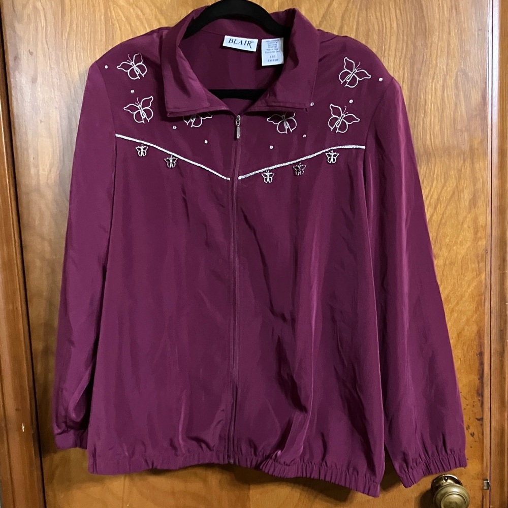 Blair Women's Plum Bomber Jacket with Butterfly Embroidery